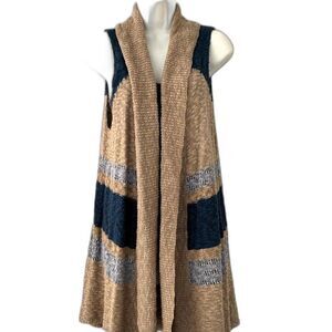 Cato Tan Navy Open Front Cardigan Sleeveless Vest